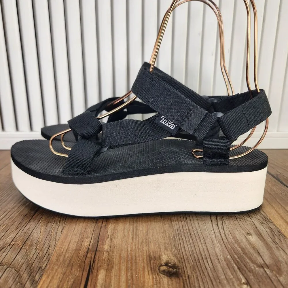Teva Flatform Universal Sandals Women's 8 Black Platform Slingback Shoes 1008844